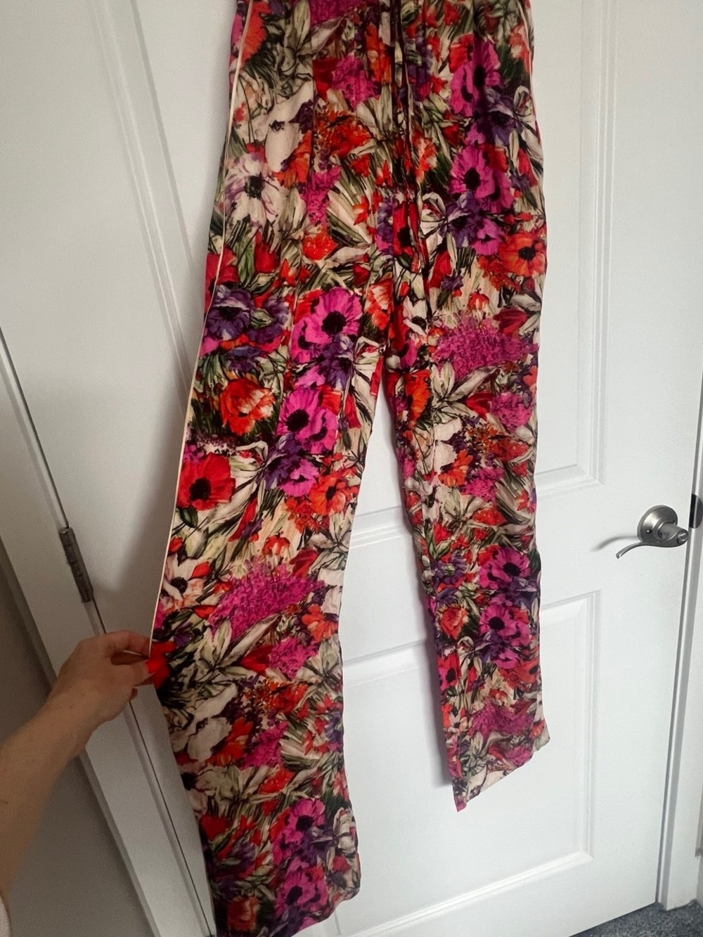 Blumarine Floral Wide-Leg Pants in Pink, Red & Purple